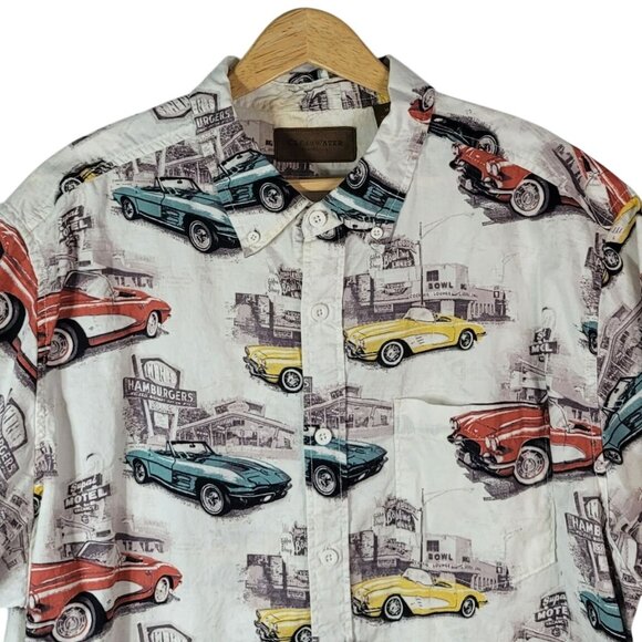 Clearwater Outfitters Classic Cars Button Camp Shirt Multi XL Short Sleeve Retro - Picture 2 of 7